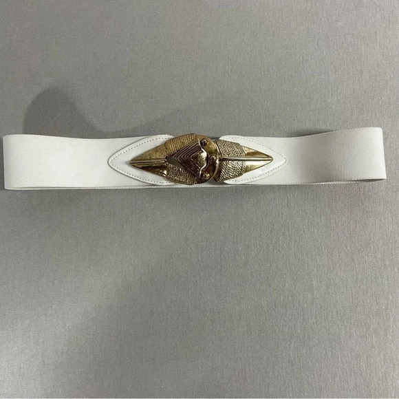 Omega VTG White Tribal Large Buckle Stretch Elastic Belt - Picture 3 of 5